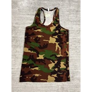 Sweet Tank Top Women Medium Green Camo Racerback Cotton Spandex Scoop Neck USA